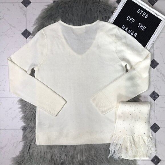 Debbie Morgan rhinestone v-neck sweater w/ scarf M - Picture 2 of 6